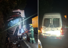 Carreta desgovernada atinge ônibus com passageiros e van lotada na Via Anchieta, SP